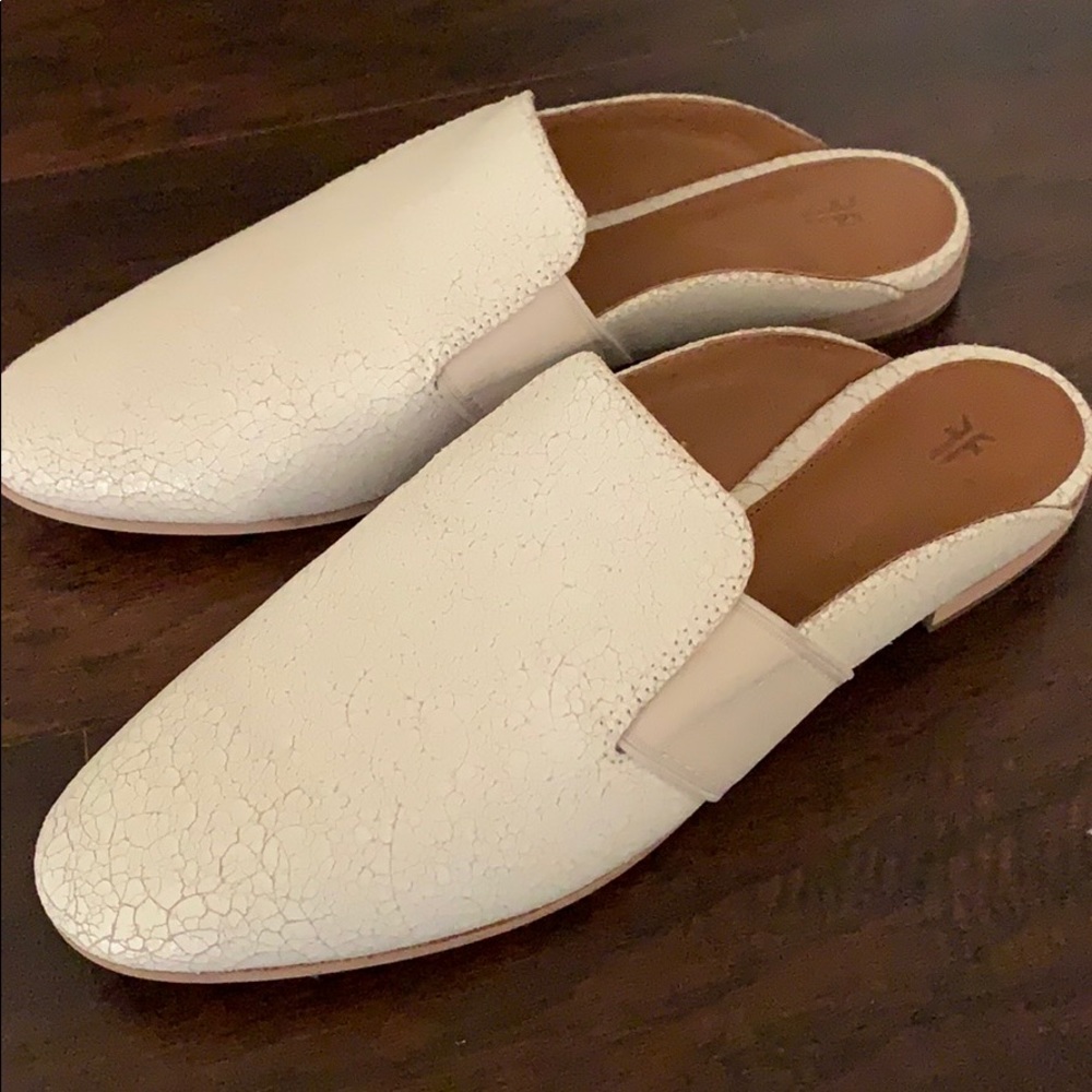 Frye Terri Gore White Leather Mule Flats 8 M